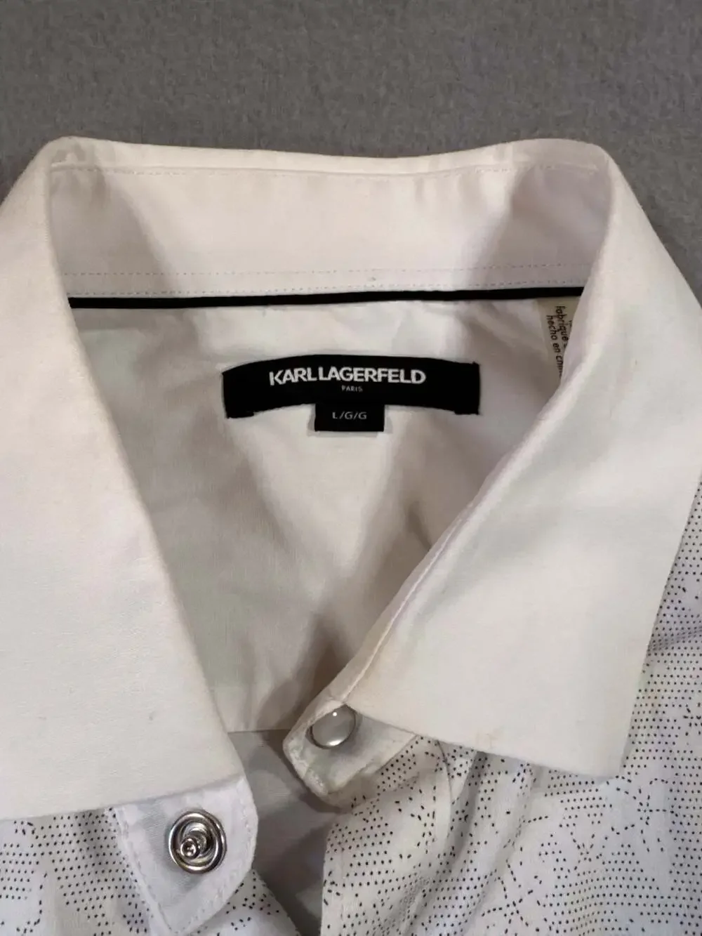 Karl Lagerfeld Paris White Patterned Long Sleeve Button-Up Dress Shirt